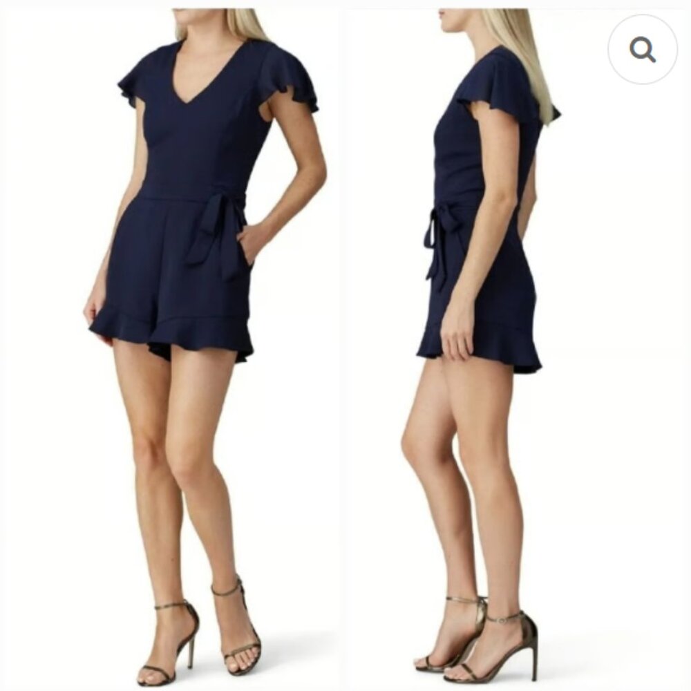 Parker Navy Flutter Sleeve V Neck‎ Belted Rompers size 2